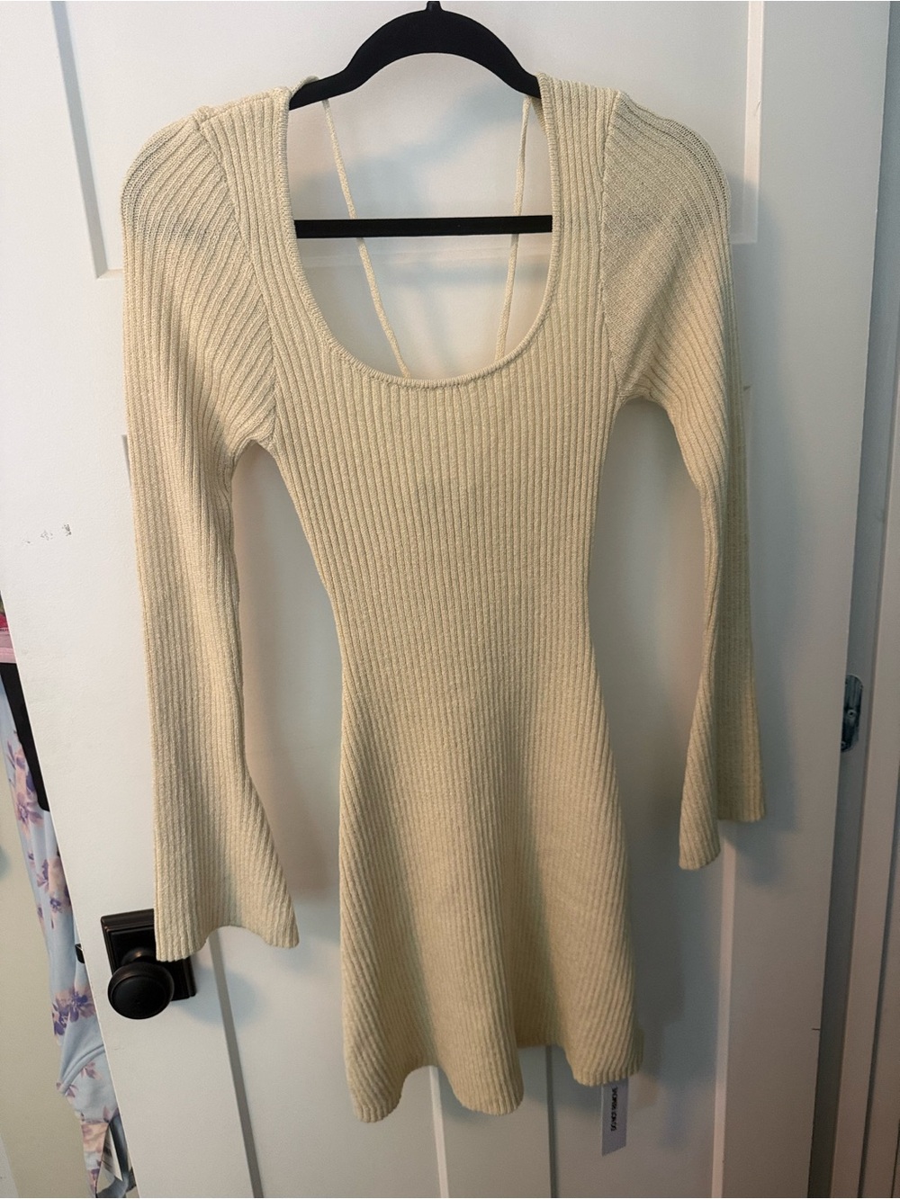 Princess Polly Cream Ribbed Scoop-Neck Knit Fit-and-Flare Dress
